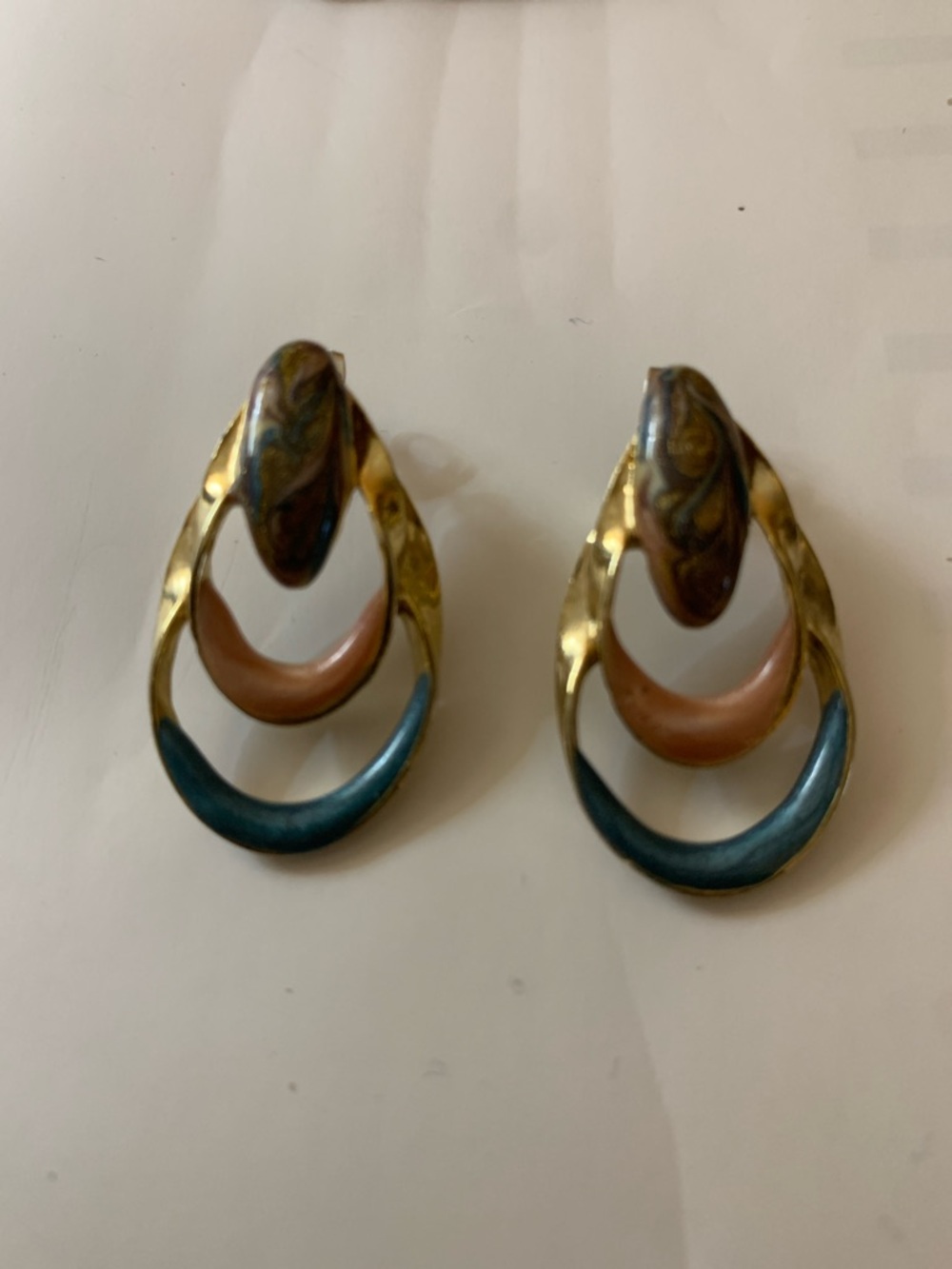 Avon Gold-Tone Multicolor Teardrop Hoop Earrings - Blue & Pink